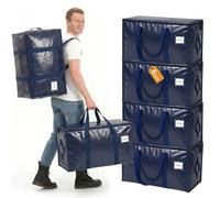 Velway Moving Bags and Storage Bags - 95L Heavy Duty Moving Boxes with Reinforced Handles & Zippers, Waterproof Storage Bags for House Moving, Bedding, Clothes, College Dorm Essentials, Blue, 6 Pack