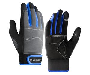 Velway Safety Work Gloves Men & Women - Mechanic Working Gloves Touch Screen Utility Work Gloves for Gardening Construction Non-Slip Gloves Blue-M