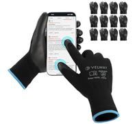 Velway Work Gloves PU Coated Touchscreen 12 Pairs, Black, Size 10/XL