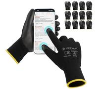Velway Work Gloves PU Coated Touchscreen 12 Pairs, Black, Size 8/M
