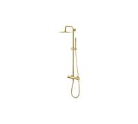 Vema Thermostatic Round Bar Valve with Fixed Head & Riser - Brushed Brass