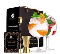 Vemacity Crystal Gin Glasses Set of 2 | Handmade Gin Glass Gift Set with Gold Cocktail Spoon, Measure & Recipe e-Book (PDF) | Aperol Spritz & Cocktail Glasses | Stylish Gift Box