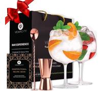 Vemacity Gin Glasses for Gin Lovers-Set of 2 Handmade G&T Glasses (750ml)| Rose Gold Pro Cocktail Spoon and Double-Sided Jigger | Large Cocktail Glasses in a Gift Box- Authentic Copa Glasses