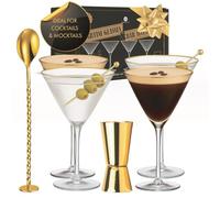 Vemacity Ribbed Espresso Martini Glasses with Gold Rims, Spoon & Jigger | 250ml Ribbed Cocktail Glasses Set of 4 | Large Cocktail Glass| Martini Glass Perfect for Serving Mocktails