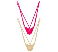 VemeFufu 2PCS Mankini for Men UK Hot Funny Men's String Mankini Slim Borat Thong Birthday Christmas Xmas Fancy Dress Costume Rose Red & Light Brown