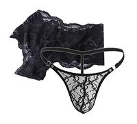 VemeFufu 2PCS Men's Lace Mankini G-String for Men UK Hot Funny Thong String Briefs Triangle Boxers Low Rise Stretchy Bikini Panties Lingerie