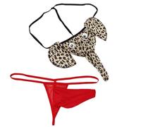 VemeFufu 2PCS Strings Mankini for Men Long U Bulge Pouch Jockstrap Mankini Leopard + Red