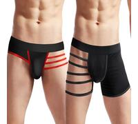 VemeFufu Designer Boxers Briefs Shorts Jockstrap Lingerie Mankini for Men UK Hot Funny Thongs G Strings Lace up Tie Strap Jock Athletic Sport Sexy Underwear 2 Pack Black & Red