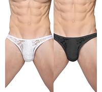 VemeFufu Mankini for Men UK Hot Funny Swimming Lace String Men's Thong Briefs Mankini Swimsuit Stretch Costume Underwear Dress Up Funny Birthday Christmas Xmas Party Secret Gift 2 Pack Black White