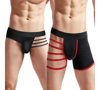 VemeFufu Men's Designer Boxers Underwear Briefs Shorts Jockstrap Mankini for Men UK Hot Funny Thongs G-Strings Lace up Tie Strap Jock Athletic Sport Sexy Underpants 2 Pack Black & Red