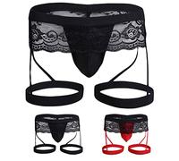 VemeFufu Men's Jockstrap Sexy Panties Lingerie Lace Bandage Underpants Thong G-String Jock Strap Underwear with Garter Black