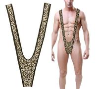 VemeFufu Men's Thong Mankini Underwear for Men Funny Leopard V-Strap Swimsuit Thongs Bodysuit Costume Birthday Christmas Valentine's Day Funny Gift 1 Pack Leopard