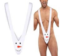 VemeFufu String Christmas Snowman Mankini for Men Sexy Funny UK Hot Borat Santa Claus Elephant Deer Thong Underwear V-Strap Bodysuit Novelty Joke Secret Gift Christmas Costume 1 Pack