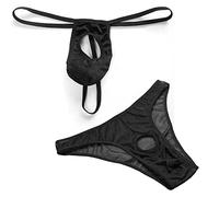 VemeFufu String Mankini for Men UK Hot Funny Stretch Tanga Briefs Triangle Panties Open Front Gauze Hole Men's Thong Underwear