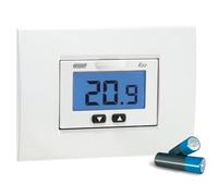 VEMER VE267100 model KEO-B LCD Flush-mounting thermostat with battery-supply and LCD display. Flush-mounting. Color white/Anthracite grey
