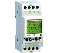 VEMER VE342200 model MEMO Y2 Digital time switch with daily/weekly/yearly programming and NFC interface. DIN rail mounting, 2 relays. Color grey