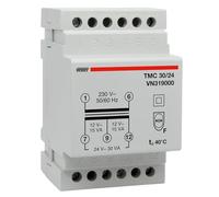 VEMER VN319000 model TMC 30/24 DIN-rail mounting safety transformer for continuous service 230V/12-24V. Color Grey