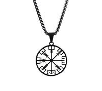 Vemhel Retro Viking Necklace for Men Stainless Steel Black Nordic Compass Viking Pendant Fashion Trend Pendant