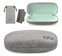 Vemiss Hard Shell Eyeglasses Case Soft Linen Fabrics Portable Glasses Sunglasses Box (Large, Gray)