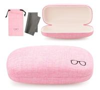 Vemiss Hard Shell Eyeglasses Cases, Linen Fabrics Protector Sunglasses Case, Large Glasses Case, Large Pink, 16x7.4x5.6 cm/6.3x2.9x2.2 inches