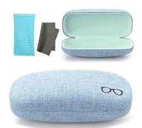 Vemiss Hard Shell Eyeglasses Cases, Linen Fabrics Protector Sunglasses Case, Large Glasses Case, Large, Blue+pu Blue, 16x7.4x5.6 cm/6.3x2.9x2.2 inches