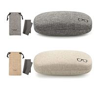 Vemiss Hard Shell Sunglasses Case, Large Linen Fabric Protective Glasses Case for Men Women, Gray+khaki, Sunglass Case