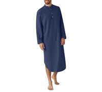 VEMOW Mens Nightshirt Cotton Linen Muslim Robe Long Sleeve Thobe for Men Button Up Long Gown Home Nightgown Abaya Lightweight Kaftan Mens Loose Fit Casual Tunic Nightdress Sleepwear(C Navy,XXL)