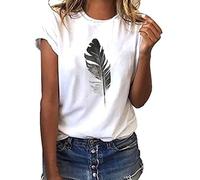VEMOW Store Women's O-Neck Loose Fit Short Sleeve T-Shirt Casual Leaf Print Ladies Pullover Tees Tops for Outdoor Summer(Black,XL) (3XL, White)