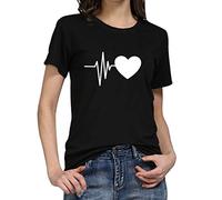 VEMOW Store Women's O-Neck Loose Fit Short Sleeve T-Shirt Casual Leaf Print Ladies Pullover Tees Tops for Outdoor Summer(Black,XL) (XL, Z-Grey-Black)