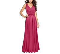 VEMOW Women Evening Party Dress Floor Length Bridesmaids Wedding Guest Dress Multiway Infinity Bandage Pageant Prom Ball Gowns Wrap V Neck Flowy Pleated A Line Long Maxi Dresses(Hot Pink,S)