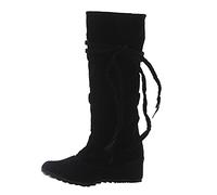 VEMOW Womens Casual Wide Calf Thigh High Boots Tassel Round Toe Wedge Heels Winter Warm Knee High Boot Size 4.5-7 Black