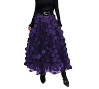 VEMOW Women's High Waist A-Line Mesh Tulle Skirt Dimensional Polka Dot Yarn Skirt Casual Elegant Swing Midi Skirts Elastic Waist Pleated Evening Party Prom Skirts