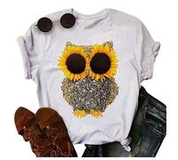 VEMOW Women's O-Neck Loose Fit Short Sleeve T-Shirt Casual Leaf Print Ladies Pullover Tees Tops for Outdoor Summer (White-5, L)