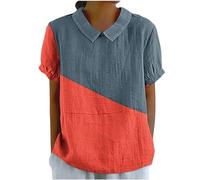VEMOW Womens T Shirts Boho Floral Print Lapel Neck Short Sleeve Blouse Retro Ruched Loose Casual Pullover Top Summer Soft Comfortable Tunic Tops(A Blue,5XL)