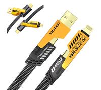 VEN-DENS 65W 4-in-1 Charger Cable - Fast-Charging Flat USB-C to USB-C Cable with USB-A & Lightning Connectors - Universal Multi Device Cord - Compatible with iPhone MacBook iPad Android