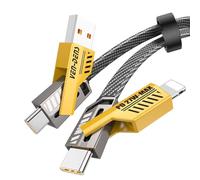 VEN-DENS 65W 4-in-1 Charger Cable For Motorola Moto Edge 60 / Edge 60 Pro/Edge 60 Stylus - Fast-Charging Flat USB-C to USB-C Cable with USB-A & Lightning Connectors - Universal Multi Device Cord