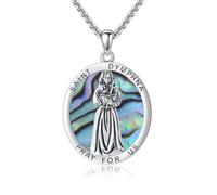 VENACOLY Abalone Shell St Dymphna Necklace 925 Sterling Silver Saint Dymphna Pendant Catholic Mother's Day Jewellery for Women Mum