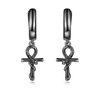 VENACOLY Ankh Huggie Hoop Earrings Dangle Drop Sterling Silver Egyptian Ankh Snake Cross Earrings Gift for Men Women