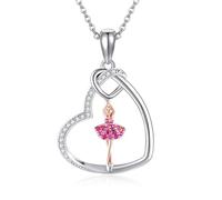 VENACOLY Ballerina Necklaces 925 Sterling Silver Heart Ballet Pendant Dancer Necklace Dance Recital Jewellery for Women Ballet Dancer