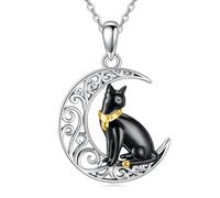 VENACOLY Bastet Cat Necklace 925 Sterling Silver Bastet Cat Egyptian Pendant Necklace Jewellery for Women