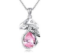 VENACOLY Birthstone Mushroom Necklace 925 Sterling Silver Mushroom Pendant Mother's Day Mothers Day Christmas Mother's Day Jewellery for Women Mum Mom October