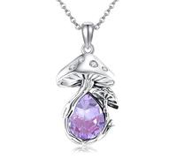 VENACOLY Birthstone Mushroom Necklace 925 Sterling Silver Mushroom Pendant Mother's Day Mothers Day Christmas Mother's Day Jewellery for Women Mum Mom June