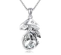 VENACOLY Birthstone Mushroom Necklace 925 Sterling Silver Mushroom Pendant Mother's Day Mothers Day Christmas Mother's Day Jewellery for Women Mum Mom April