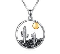 VENACOLY Cactus Necklace 925 Sterling Silver Pendant Necklace Gold Sunset Cactus Nature for Nature Lovers Women
