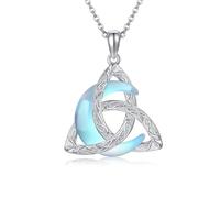 VENACOLY Celtic Knot Moonstone Necklace Sterling Silver Triquetra Trinity Knot Pendant Christmas Gifts Mother's Day Jewellery for Women Mum