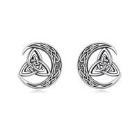 VENACOLY Celtic Moon Stud Earrings 925 Sterling Silver Crescent Earrings Celtic Knot Triangle Vintage Stud Earrings Jewellery Good Luck irish for women