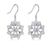 VENACOLY Chakra Earrings 925 Sterling Silver Chakra Lotus Earrings Lotus Flower dangle Drop Earrings Yoga Jewellery Gift for Women