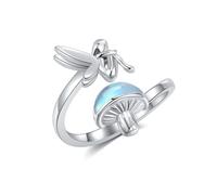 VENACOLY Fairy Adjustable Ring 925 Sterling Silver Moonstone Mushroom Ring Fairy Mother's Day Jewellery for Women Mum Mom