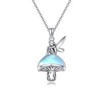 VENACOLY Fairy Necklace Sterling Silver Moonstone Mushroom Pendant Fee Mother's Day Jewellery Christmas Gifts for Women Mum