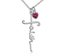 VENACOLY Faith Cross Pendant Necklaces Sterling Silver with Simulated Birthstone Cross Mother's Day Mother's Day Jewellery for Women (07-July)